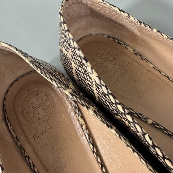 TORY BURCH REVA BALLET FLAT COBRA PRINT LEATHER BLACK/NATURAL LOGO, 9M - Picture 12 of 14